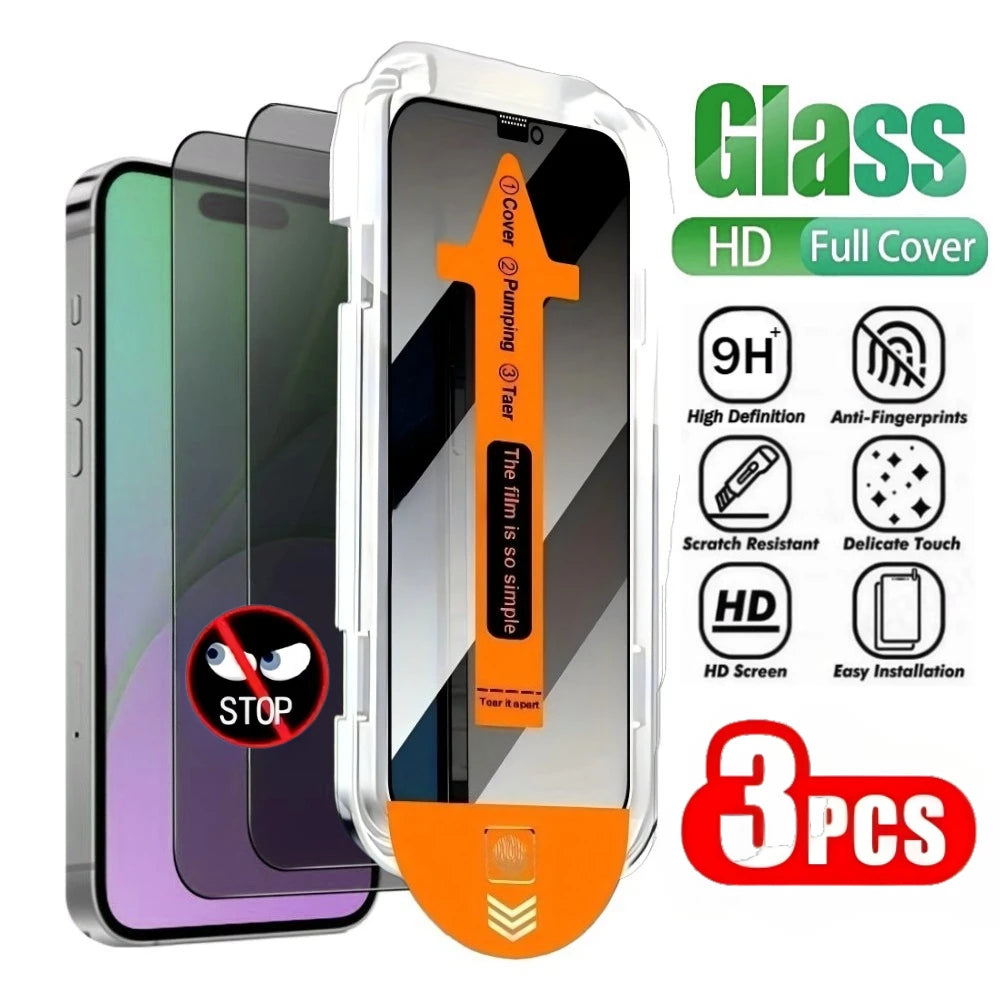 3Pcs Privacy Full Screen Protector for iPhone 17 16 14 15 Pro Max 13 12 11 Pro 16e 14 15 Plus XR XS Dust Free Installation Glass